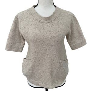 Mango Casual Sportswear wool blend beige short sleeve sweater with pockets sz XS